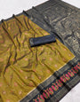 Delightful Mehndi Pure Zari Weaving Banarasi Silk Saree With Alluring Blouse Piece