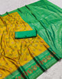 Symmetrical Mustard Pure Zari Weaving Banarasi Silk Saree With Redolent Blouse Piece