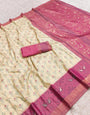 Quixotic Beige Pure Zari Weaving Banarasi Silk Saree With Vivacious Blouse Piece
