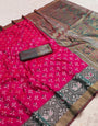 Assemblage Dark Pink Pure Zari Weaving Banarasi Silk Saree With Super classy Blouse Piece