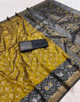 Eloquence Mustard Pure Zari Weaving Banarasi Silk Saree With Imaginative Blouse Piece