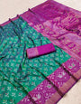 Zephyr Rama Pure Zari Weaving Banarasi Silk Saree With Ethnic Blouse Piece