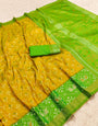 Posh Yellow Pure Zari Weaving Banarasi Silk Saree With Symmetrical Blouse Piece
