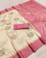 Most Ailurophile Beige Pure Zari Weaving Banarasi Silk Saree With Angelic Blouse Piece
