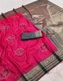 Alluring Dark Pink Pure Zari Weaving Banarasi Silk Saree With Adorning Blouse Piece