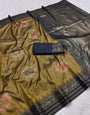Girlish Mehndi Pure Zari Weaving Banarasi Silk Saree With Extraordinary Blouse Piece