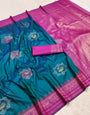 Desiring Rama Pure Zari Weaving Banarasi Silk Saree With Fugacious Blouse Piece