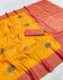 Eye-catching Yellow Pure Zari Weaving Banarasi Silk Saree With Surreptitious Blouse Piece