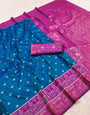 Pretty Blue Pure Zari Weaving Banarasi Silk Saree With Glittering Blouse Piece