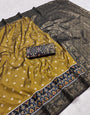 Most Stunning Mustard Pure Zari Weaving Banarasi Silk Saree With Pleasurable Blouse Piece