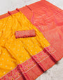 Bucolic Yellow Pure Zari Weaving Banarasi Silk Saree With Scintilla Blouse Piece