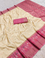 Tantalizing Beige Pure Zari Weaving Banarasi Silk Saree With Divine Blouse Piece