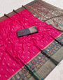 Magnificat Dark Pink Pure Zari Weaving Banarasi Silk Saree With Phenomenal Blouse Piece