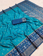 Surreptitious Firozi Pure Zari Weaving Banarasi Silk Saree With Enigmatic Blouse Piece
