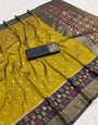 Desultory Mustard Pure Zari Weaving Banarasi Silk Saree With Luminous Blouse Piece