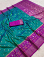 Beauteous Rama Pure Zari Weaving Banarasi Silk Saree With Captivating Blouse Piece