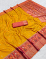 Admirable Yellow Pure Zari Weaving Banarasi Silk Saree With Prominent Blouse Piece