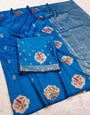 Desiring Blue Pure Zari Weaving Banarasi Silk Saree With Rhapsodic Blouse Piece