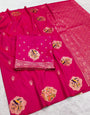 Petrichor Dark Pink Pure Zari Weaving Banarasi Silk Saree With Aplomb Blouse Piece