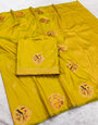 Effulgent Mustard Pure Zari Weaving Banarasi Silk Saree With Majesty Blouse Piece