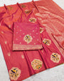 Beauteous Pink Pure Zari Weaving Banarasi Silk Saree With Captivating Blouse Piece