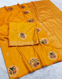 Exceptional Yellow Pure Zari Weaving Banarasi Silk Saree With Traditional Blouse Piece