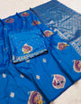 Winsome Blue Pure Zari Weaving Banarasi Silk Saree With Nectarous Blouse Piece