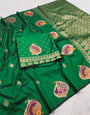 Nectarous Dark Green Pure Zari Weaving Banarasi Silk Saree With Exquisite Blouse Piece