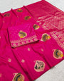 Susurrous Dark Pink Pure Zari Weaving Banarasi Silk Saree With Most Stunning Blouse Piece