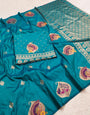 Sonorous Firozi Pure Zari Weaving Banarasi Silk Saree With Lassitude Blouse Piece