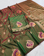 Ethnic Green Pure Zari Weaving Banarasi Silk Saree With Rhapsody Blouse Piece