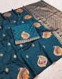 Quintessential Navy Blue Pure Zari Weaving Banarasi Silk Saree With Supernal Blouse Piece