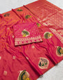 Engaging Pink Pure Zari Weaving Banarasi Silk Saree With Skinny Blouse Piece