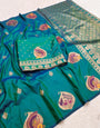 Amiable Rama Pure Zari Weaving Banarasi Silk Saree With Eloquence Blouse Piece