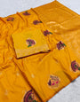 Inspiring Yellow Pure Zari Weaving Banarasi Silk Saree With Blooming Blouse Piece