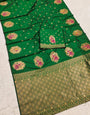 Gossamer Dark Green Pure Zari Weaving Banarasi Silk Saree With Assemblage Blouse Piece