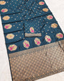 Entrancing Navy Blue Pure Zari Weaving Banarasi Silk Saree With Ailurophile Blouse Piece