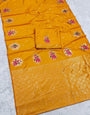 Elision Yellow Pure Zari Weaving Banarasi Silk Saree With Felicitous Blouse Piece