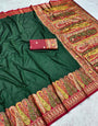 Amazing Dark Green Nylon Dola Pashmina Saree With Ratatouille Blouse Piece