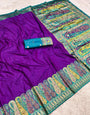 Gossamer Purple Nylon Dola Pashmina Saree With Assemblage Blouse Piece
