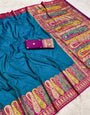 Arresting Rama Nylon Dola Pashmina Saree With Evocative Blouse Piece