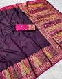 Entrancing Wine Nylon Dola Pashmina Saree With Ailurophile Blouse Piece