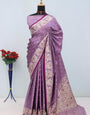 Lovely Lavender Banarasi Satin Silk Saree With Desirable Blouse