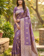 Moiety Lavender Banarasi Satin Silk Saree With Excellent Blouse
