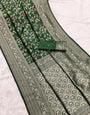 Luminous Dark Green Soft Banarasi Silk Saree With Seraphic Blouse Piece