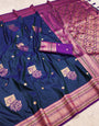 Flaunt Navy Blue Paithani Silk Saree With Whimsical Blouse Piece