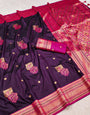 Staggering Wine Paithani Silk Saree With Efflorescence Blouse Piece