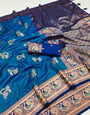 Redolent Firozi Paithani Silk Saree With Engrossing Blouse Piece