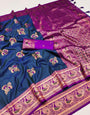 Mesmeric Navy Blue Paithani Silk Saree With Susurrous Blouse Piece