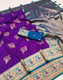 Ineffable Royal Purple Paithani Silk Saree With Engaging Blouse Piece